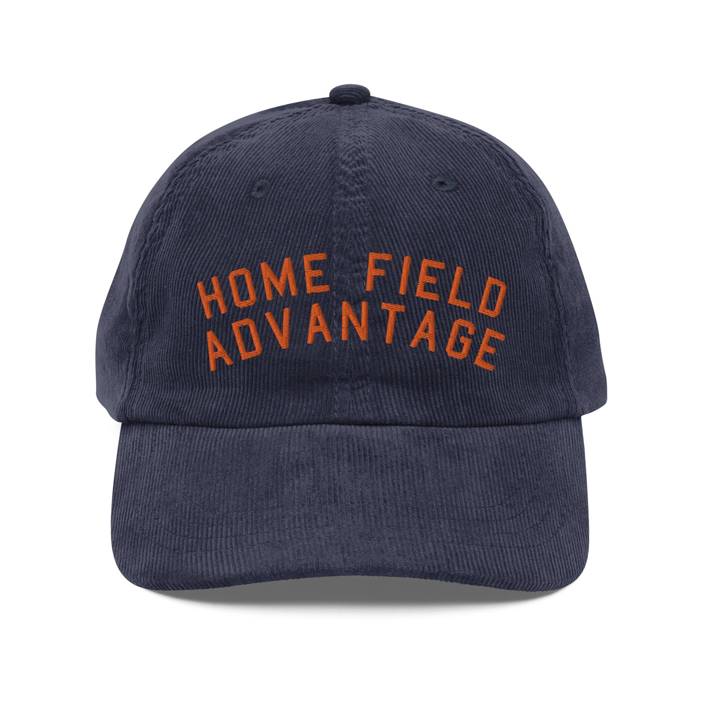 Home Field Advantage Custom Vintage Corduroy Baseball Hat navy orange